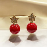 Brinco Estrela com Pedra Murano Vermelha